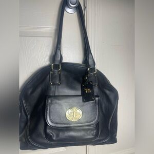 EMMA FOX  Black Leather Large Satchel Bag Turn Lock Clasp